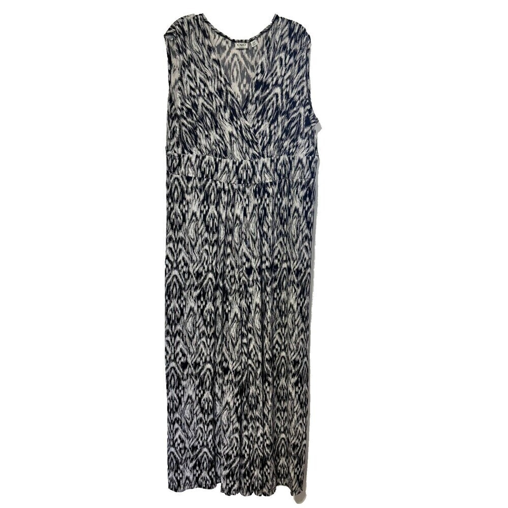 Cato Womens Jumpsuit 22/24W Black Abstract Wide Leg Surplice Neck Sleeveless